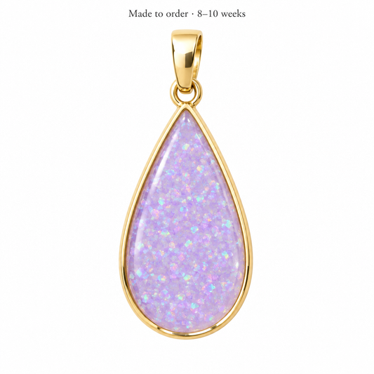 Illustrative 9ct gold Large Teardrop memorial pendant only with lavender purple opal resin