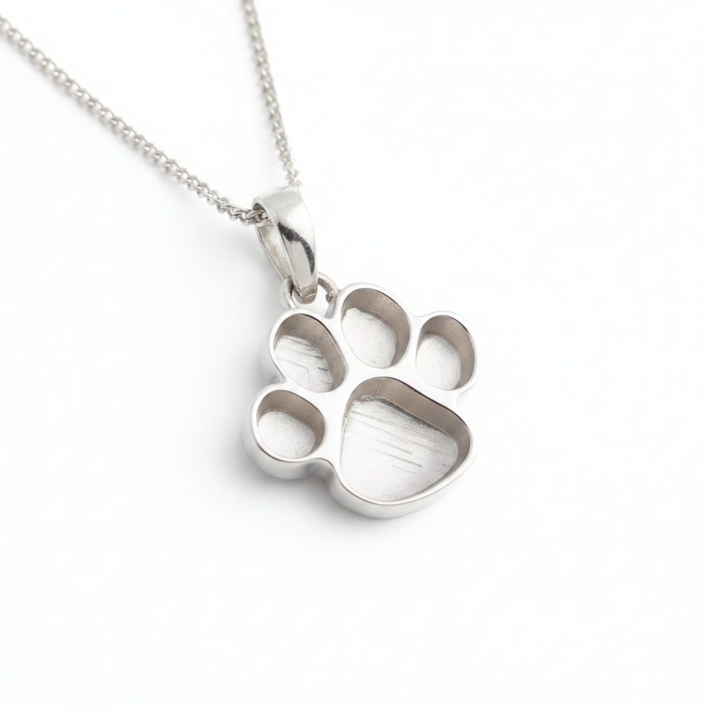 Silver 925 Dog Paw Print Memorial Pendant — plain silver on white background