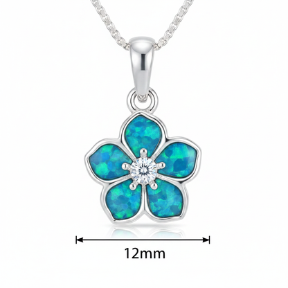 Forget me not silver pendant dimensions guide showing 12mm widest point