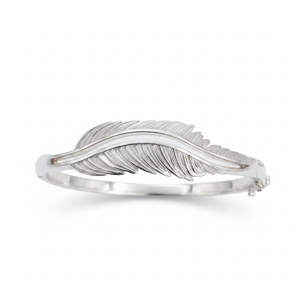 Feather Bangle | Solid 925 Silver Safety Latch | Ashes, Hair & Fur Memorial Keepsake