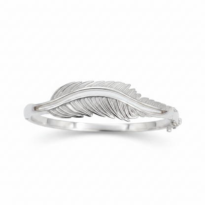 Feather Bangle | Solid 925 Silver Safety Latch | Ashes, Hair & Fur Memorial Keepsake