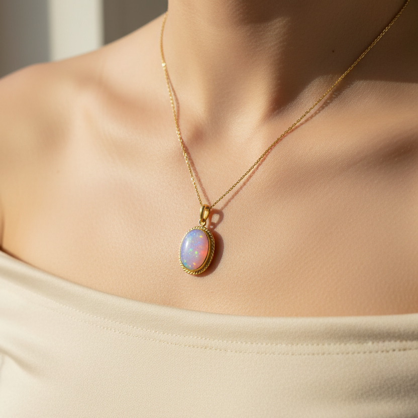 9ct gold rope edge memorial pendant with lavender opal flakes