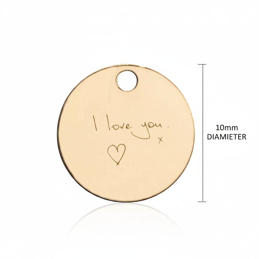 Delicate 10mm 9ct yellow gold round tag pendant dimensions 10mm — Lovely Oxford