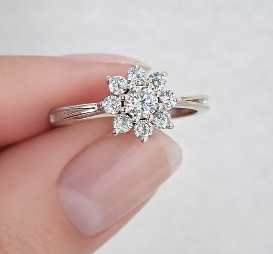 Silver 925 CZ Celestial Cluster Ring | Tapered Channel Resin Settings | Ashes & Hair Memorial Keepsake