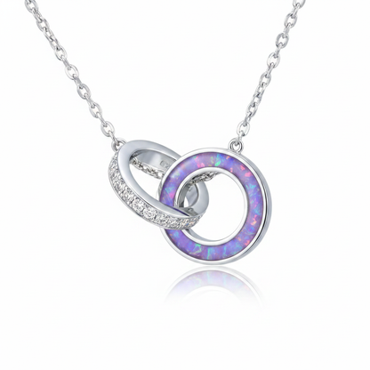 Silver 925 interlocking ring memorial pendant — lavender purple opal flakes in resin channel ring