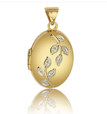 9ct yellow gold oval locket with leaf vine detail closed — Lovely Oxford
