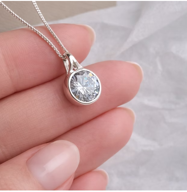 Round Secretly Set CZ 925 Silver Pendant | Ashes, Hair & Fur Memorial Keepsake Necklace