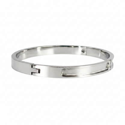 Zircon part channel high polished silver stainless steel memorial bangle with white pearl opal resin inclusion