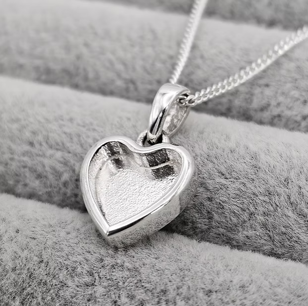 Bubble Heart Thick Trim 925 Silver Pendant | Ashes, Hair & Fur Memorial Keepsake Necklace