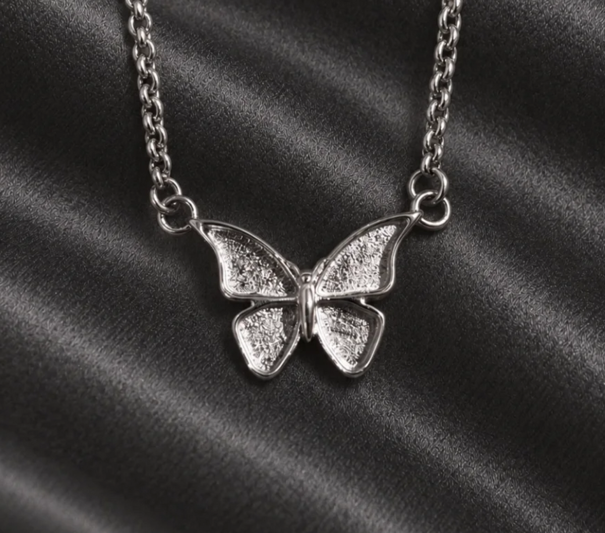 Butterfly memorial necklace on a welded belcher chain