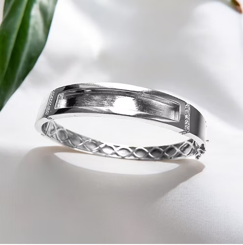MADE TO ORDER — 925 Silver CZ Heavy Front Face Safety Latch Bangle | Ashes, Hair & Fur Memorial Keepsake