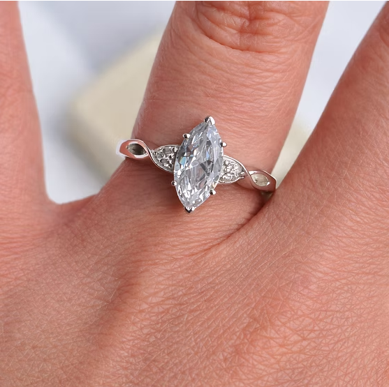 Statement marquise CZ 925 silver ring worn on finger — lifestyle shot