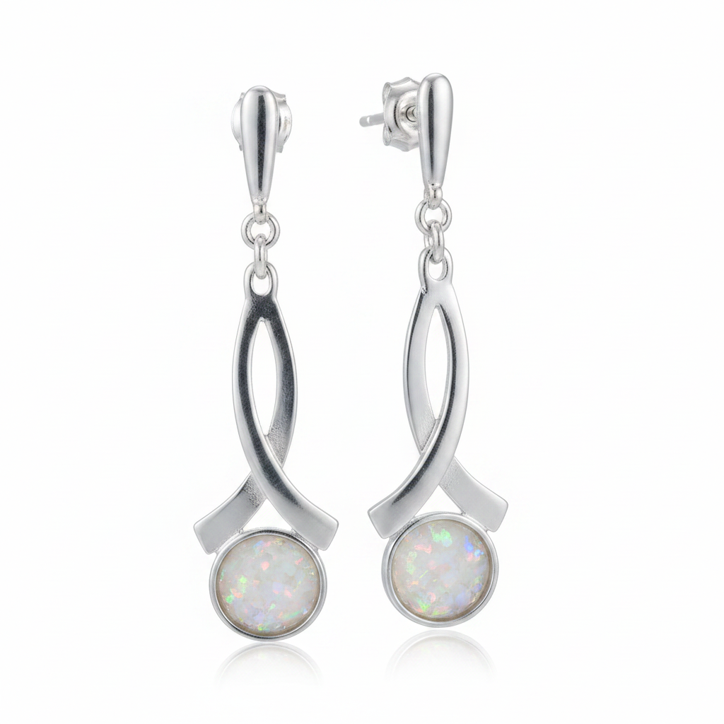 Silver 925 crossover drop earrings - white pearl opal