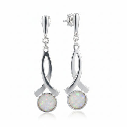 Silver 925 crossover drop earrings - white pearl opal