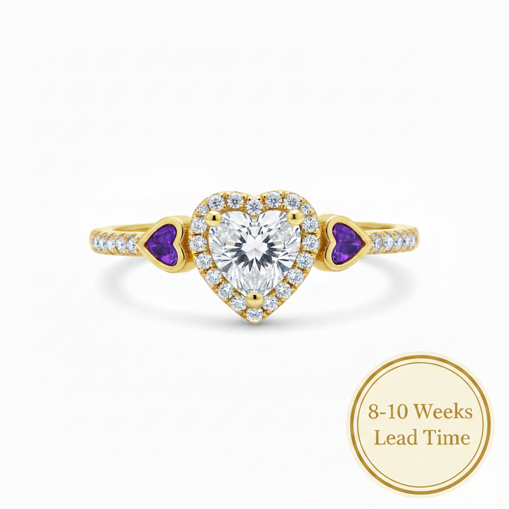 9ct Gold Heart CZ Cluster Ring — base view, yellow gold, white background