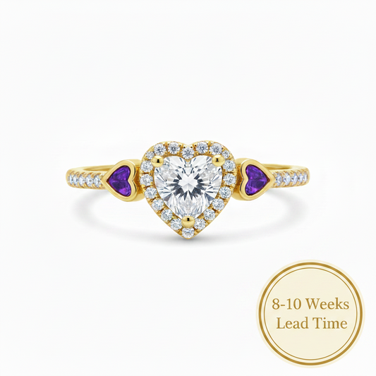 9ct Gold Heart CZ Cluster Ring — base view, yellow gold, white background