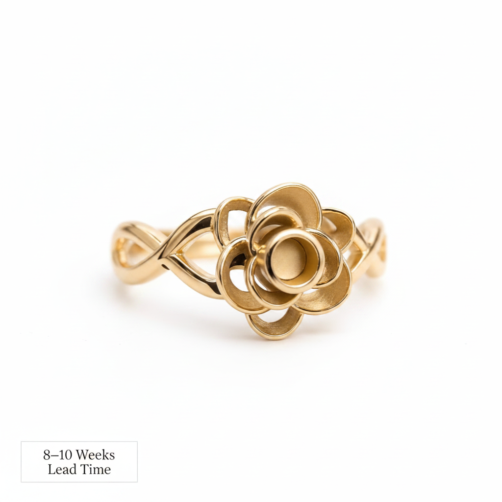 9ct Gold Plain Rose Ring — base yellow gold with 8-10 weeks lead time sticker