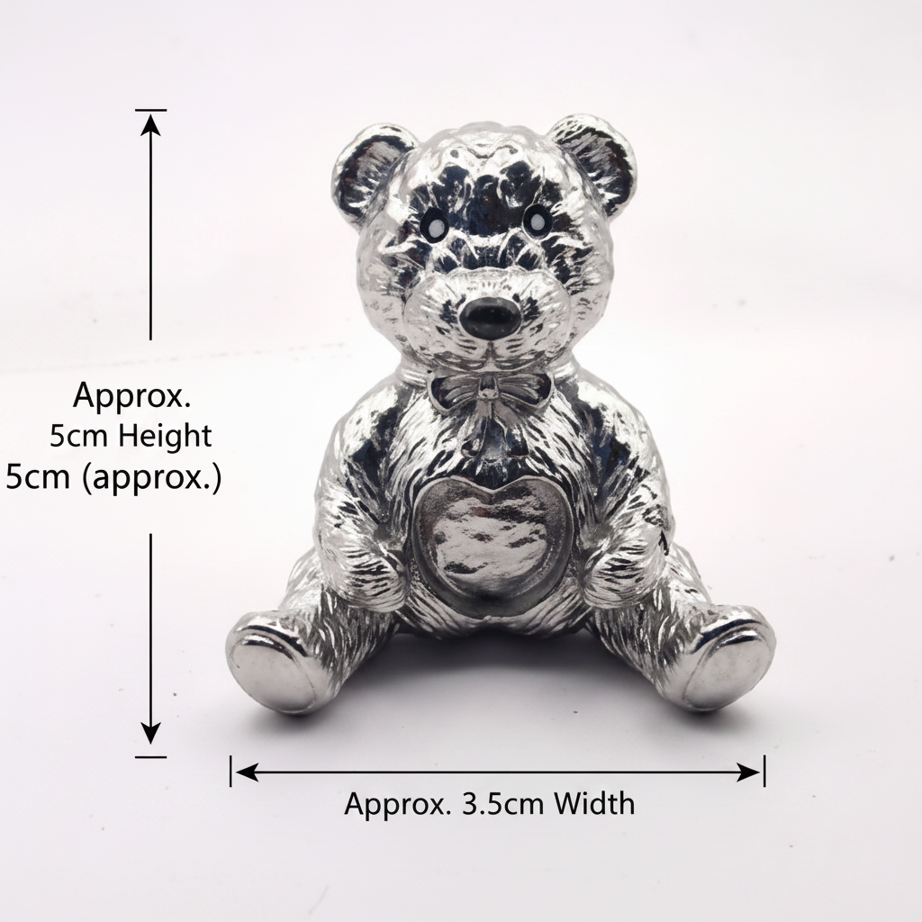 Stainless steel teddy bear memorial ornament dimensions guide showing approximately 5cm height