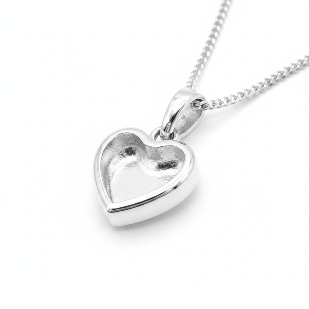 Bubble Heart Thick Trim 925 Silver Memorial Pendant — plain silver on white background