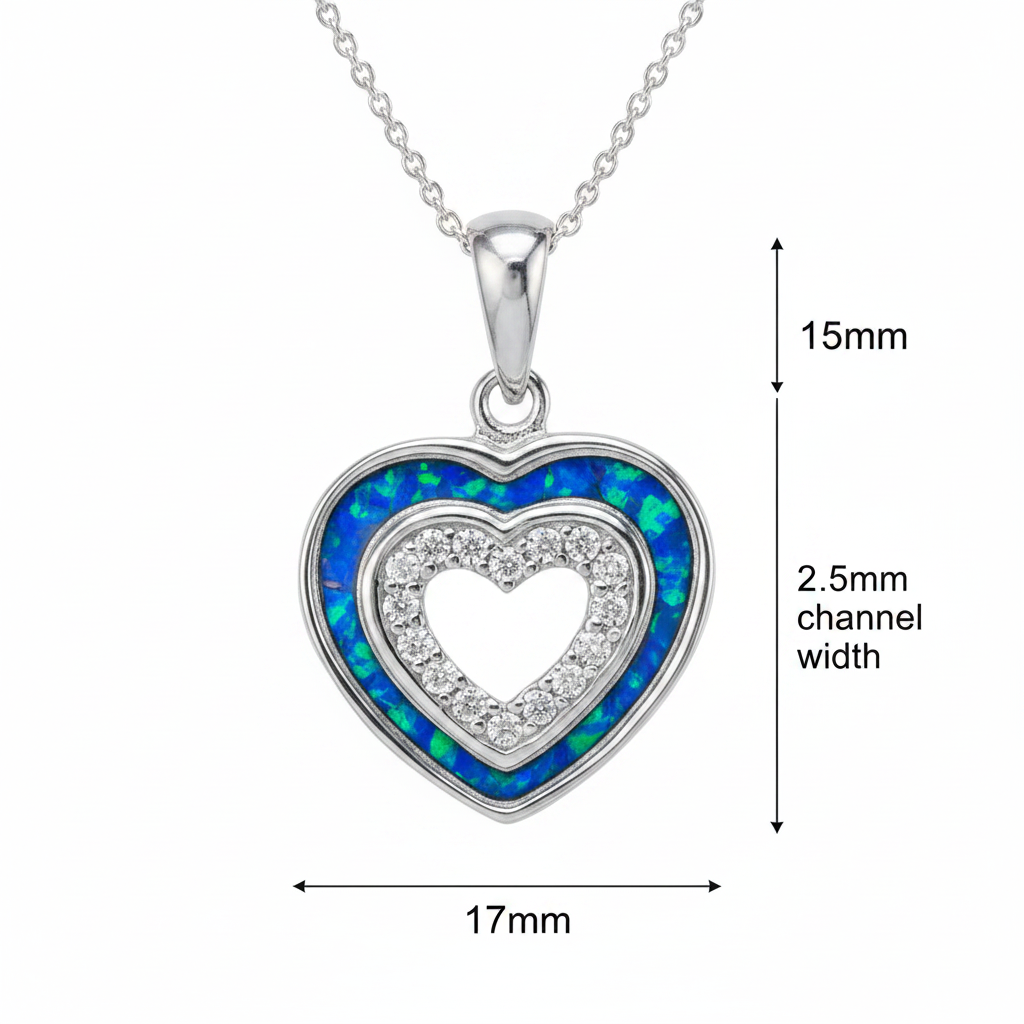 CZ Heart Memorial Pendant | Solid 925 Sterling Silver | 17x15mm | Ashes, Hair & Fur Keepsake