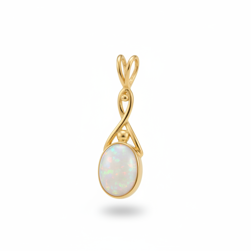9ct gold Celtic style memorial pendant with white mica and opal flakes