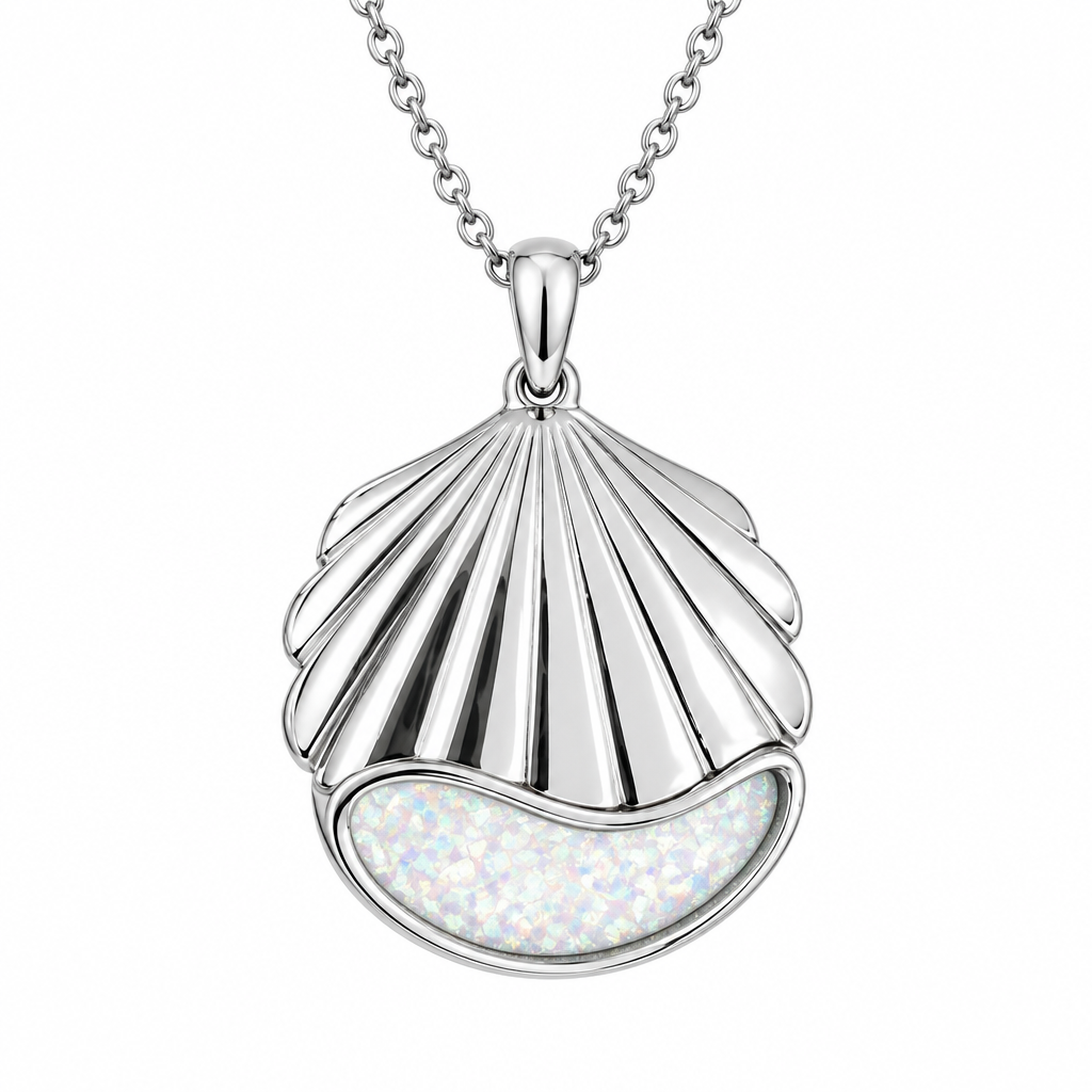 Seashell memorial pendant with white pearl opal resin