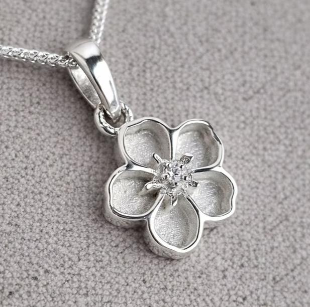Forget Me Not CZ 925 Silver Pendant — 12mm | Ashes, Hair & Fur Memorial Keepsake Necklace