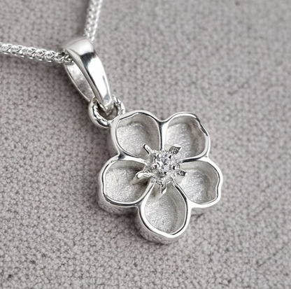 Forget Me Not CZ 925 Silver Pendant — 12mm | Ashes, Hair & Fur Memorial Keepsake Necklace