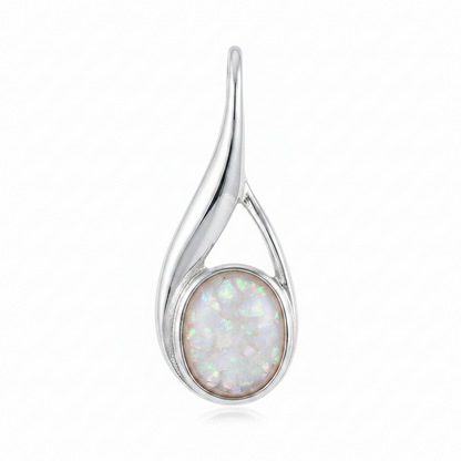 Silver 925 fluid twist teardrop memorial pendant with white opal and mica, white background