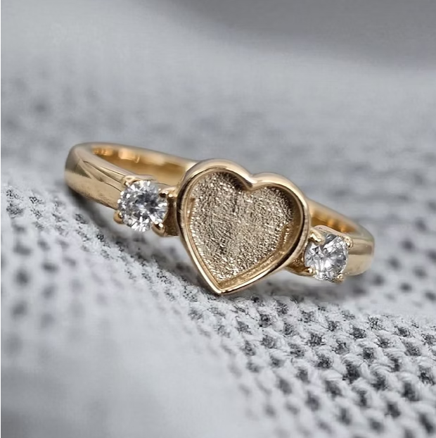 MADE TO ORDER — 9ct Gold CZ Heart Double Gem Bezel Ring | Rose, Yellow or White Gold | Ashes, Hair & Fur Memorial Keepsake