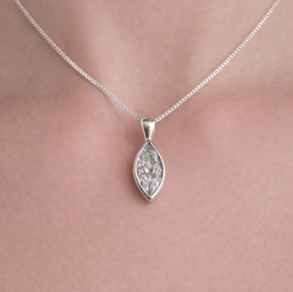 Marquise Secretly Set CZ 925 Silver Pendant | Ashes, Hair & Fur Memorial Keepsake Necklace