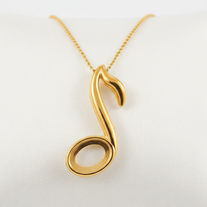9ct Gold Music Note Memorial Pendant for Ashes Hair or Flowers – 8x6mm Stone | Birmingham Hallmarked