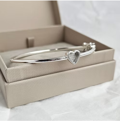 Bubble Heart Safety Clasp 925 Silver Bangle | Ashes, Hair & Fur Memorial Keepsake