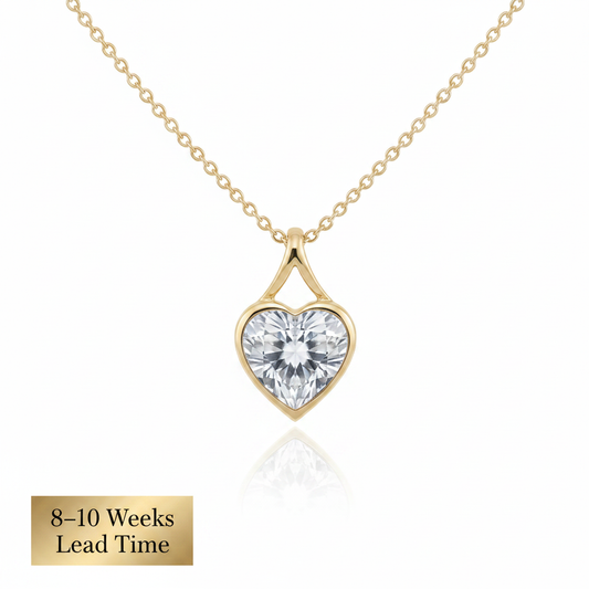 9ct Gold Secretly Set Heart CZ Pendant — front view, white background, 8-10 weeks lead time sticker