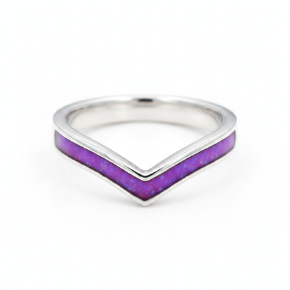 Wishbone 925 Silver Ring with lavender purple opal resin channel — pure white background