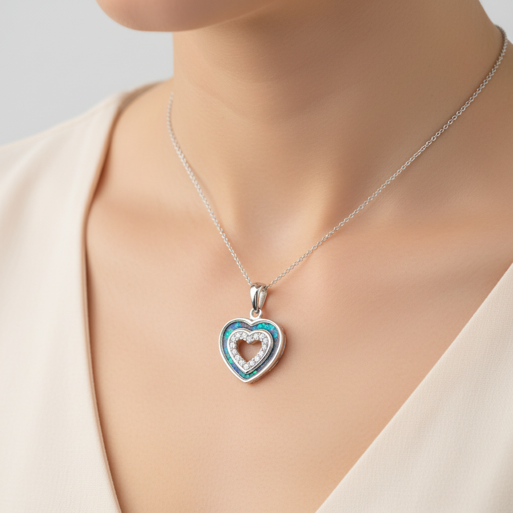 CZ Heart Memorial Pendant | Solid 925 Sterling Silver | 17x15mm | Ashes, Hair & Fur Keepsake