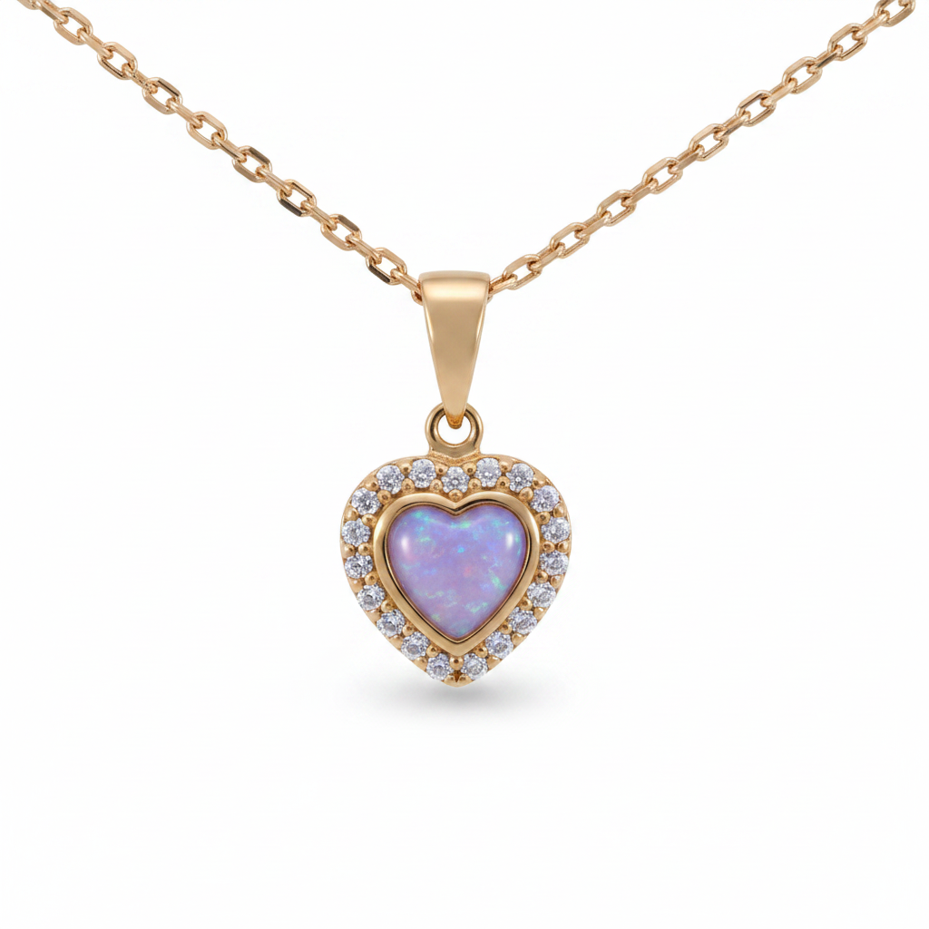9ct gold heart pendant with lavender opal inclusion