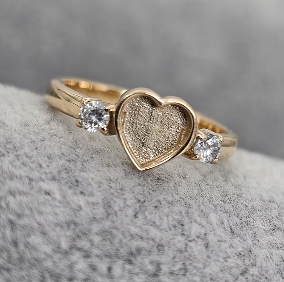 MADE TO ORDER — 9ct Gold CZ Heart Double Gem Bezel Ring | Rose, Yellow or White Gold | Ashes, Hair & Fur Memorial Keepsake