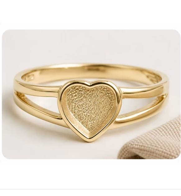 MADE TO ORDER — 9ct Gold Heart Double Band Ring | Rose, Yellow or White Gold | Ashes, Hair & Fur Memorial Keepsake