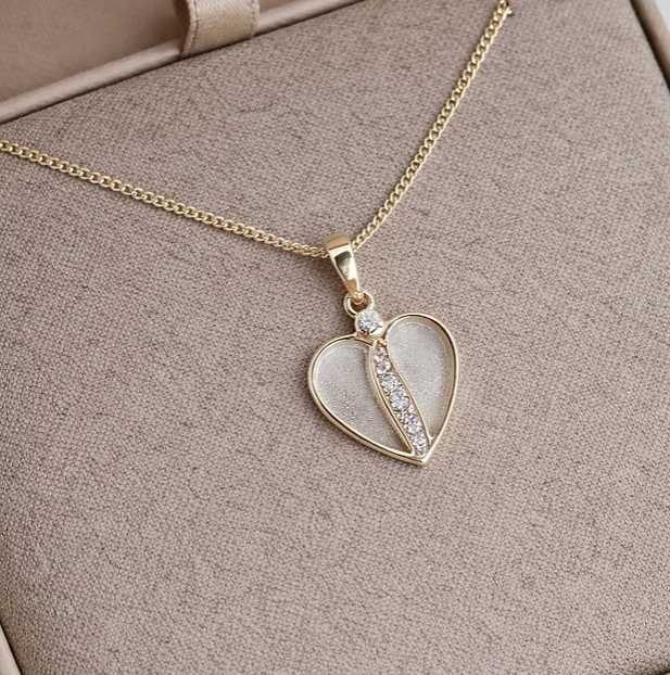 MADE TO ORDER — 9ct Gold Crystal Divided Heart CZ Pendant | Rose, Yellow or White Gold | Ashes, Hair & Fur Memorial Keepsake