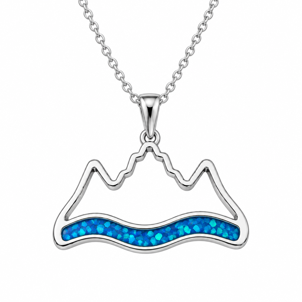 Mountain and river memorial pendant with blue teal opal resin