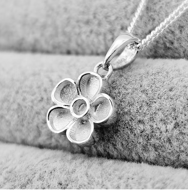 Mini Floral 925 Silver Pendant — 9mm Setting | Ashes, Hair & Fur Memorial Keepsake