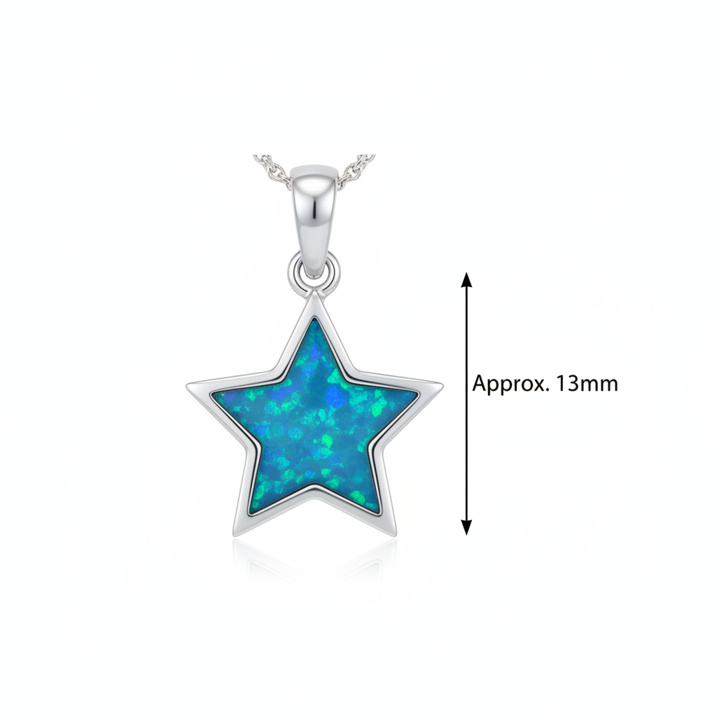 Star 925 silver pendant dimensions guide showing approximately 13mm size