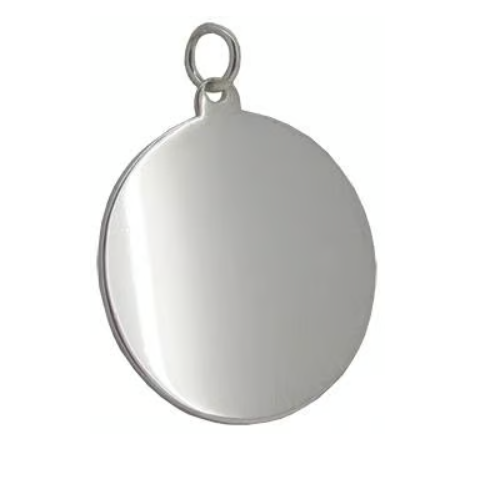 Unengraved plain round sterling silver pendant blank with loop, original shape reference