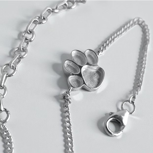 Paw Print Small Adjustable Curb Chain 925 Silver Bracelet | Ashes, Hair & Fur Memorial Keepsake