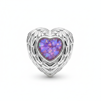 Lavender opal feather heart charm