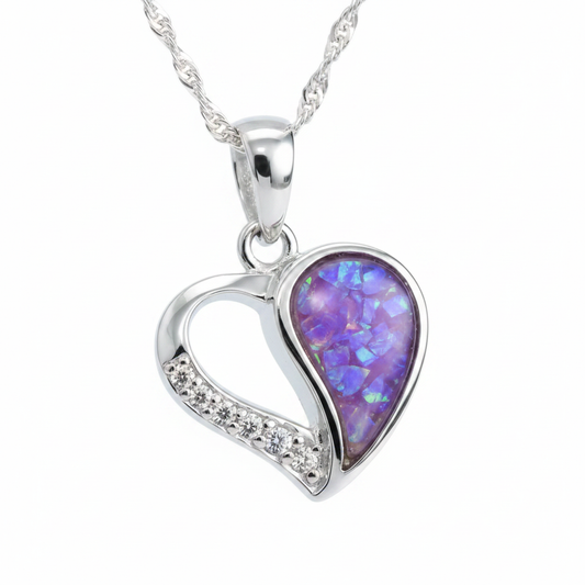 Lavender opal half heart pendant