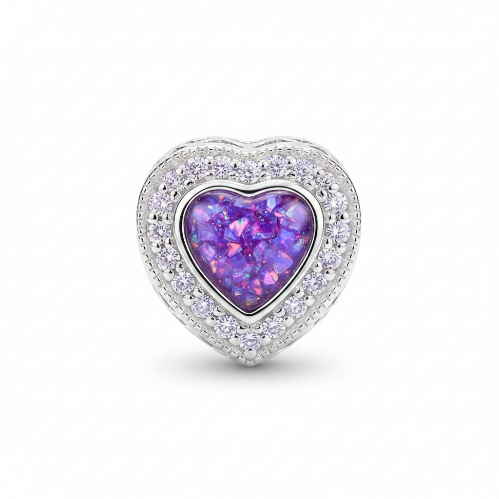 Lavender opal heart charm