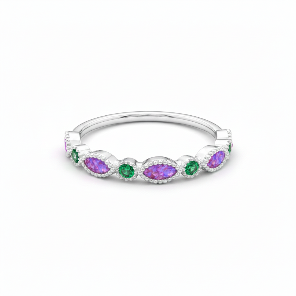 Lavender opal marquise birthstone ring