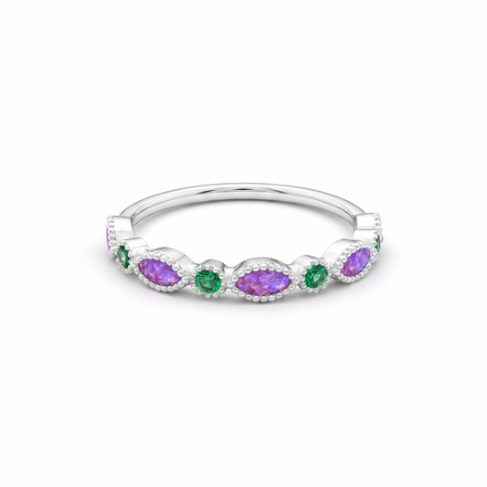 Lavender opal marquise birthstone ring